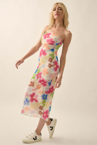 Flower Power Floral Mesh Strapless Midi Dress - ShopPromesa