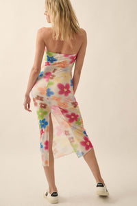 Flower Power Floral Mesh Strapless Midi Dress - ShopPromesa