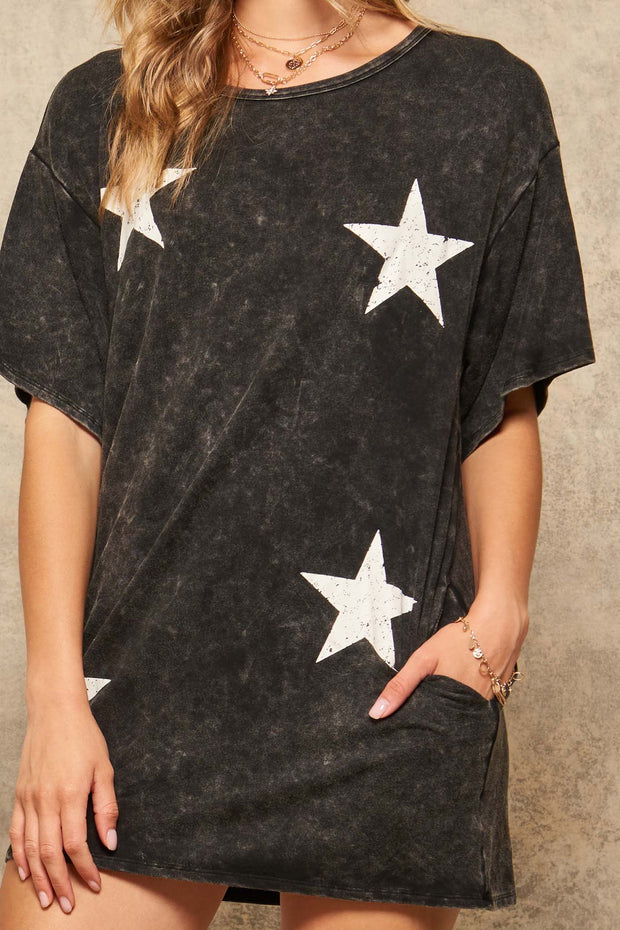 Space Cadet Star-Print Graphic T-Shirt Mini Dress - ShopPromesa