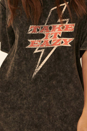 Take It Eazy Vintage-Wash Graphic T-Shirt Dress - ShopPromesa