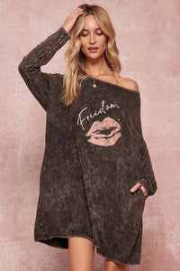 Freedom Vintage Long-Sleeve Graphic T-Shirt Dress - ShopPromesa