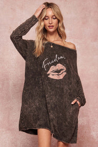 Freedom Vintage Long-Sleeve Graphic T-Shirt Dress - ShopPromesa