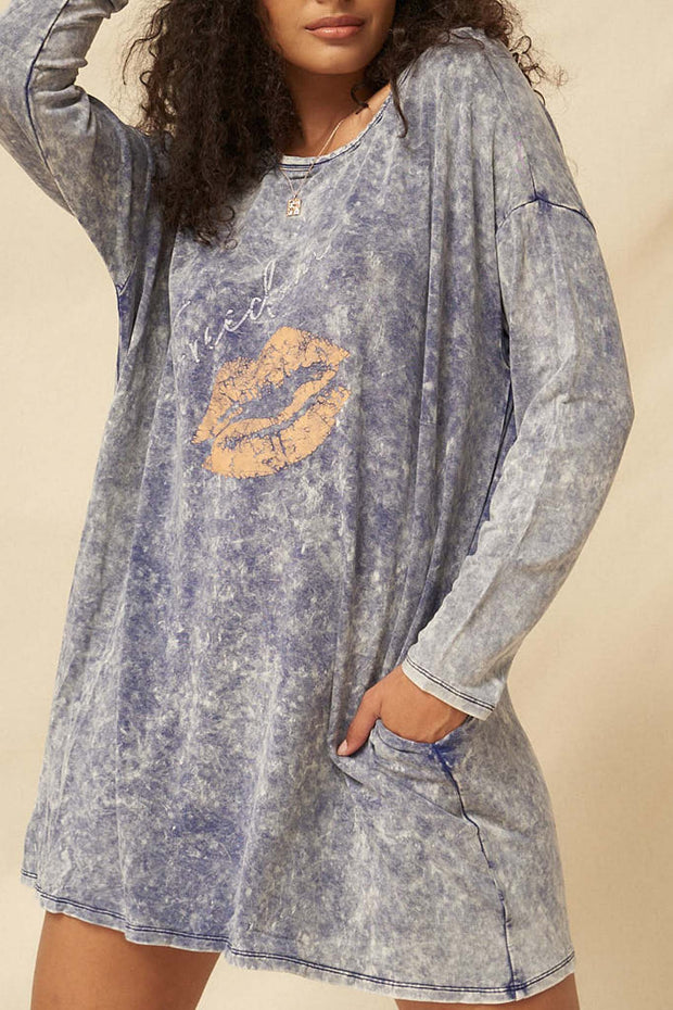Freedom Vintage Long-Sleeve Graphic T-Shirt Dress - ShopPromesa