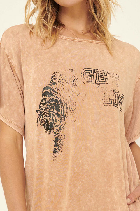 Tiger Vintage Long-Sleeve Graphic T-Shirt Dress - ShopPromesa