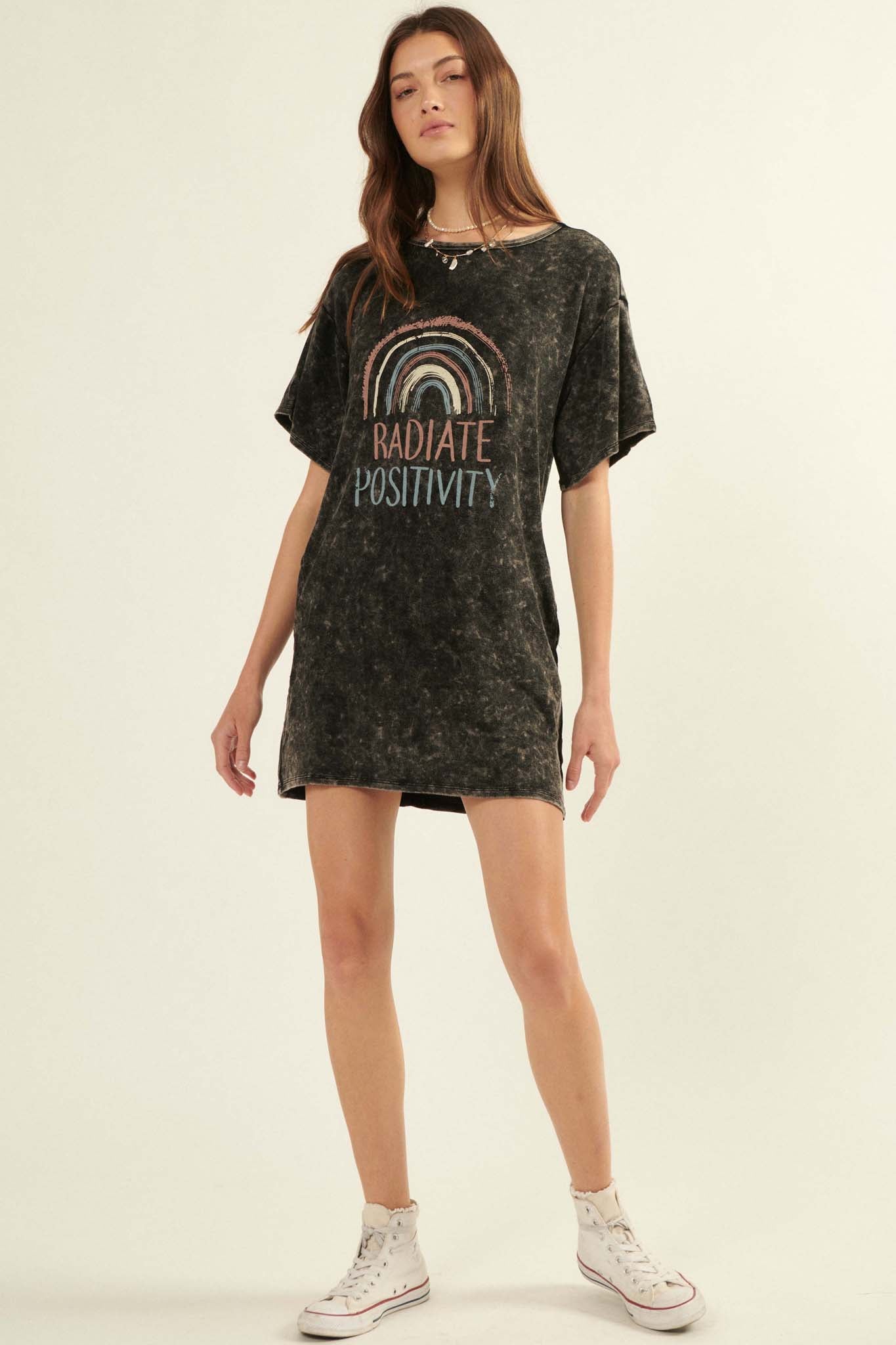 Radiate Positivity Graphic T-Shirt Mini Dress - ShopPromesa