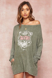 Fierce Vintage Long-Sleeve Graphic T-Shirt Dress - ShopPromesa