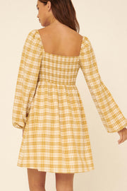 Prairie Home Plaid Mini Peasant Dress - ShopPromesa