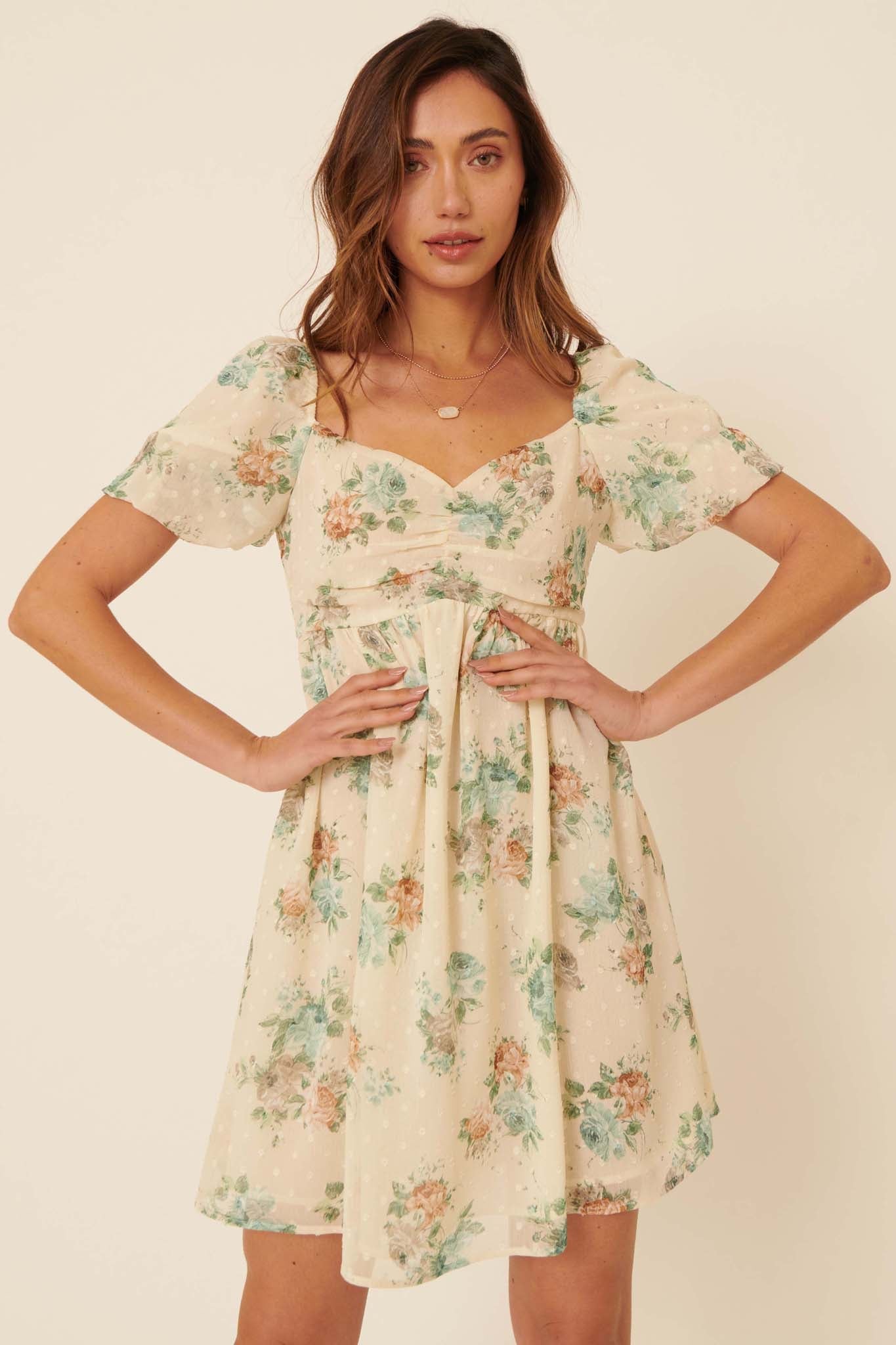 Radiate Joy Floral Swiss Dot Babydoll Dress - ShopPromesa