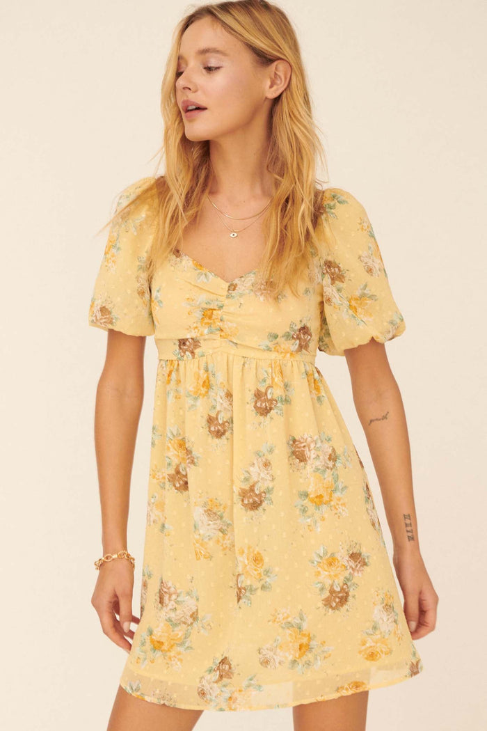 Radiate Joy Floral Swiss Dot Babydoll Dress - ShopPromesa