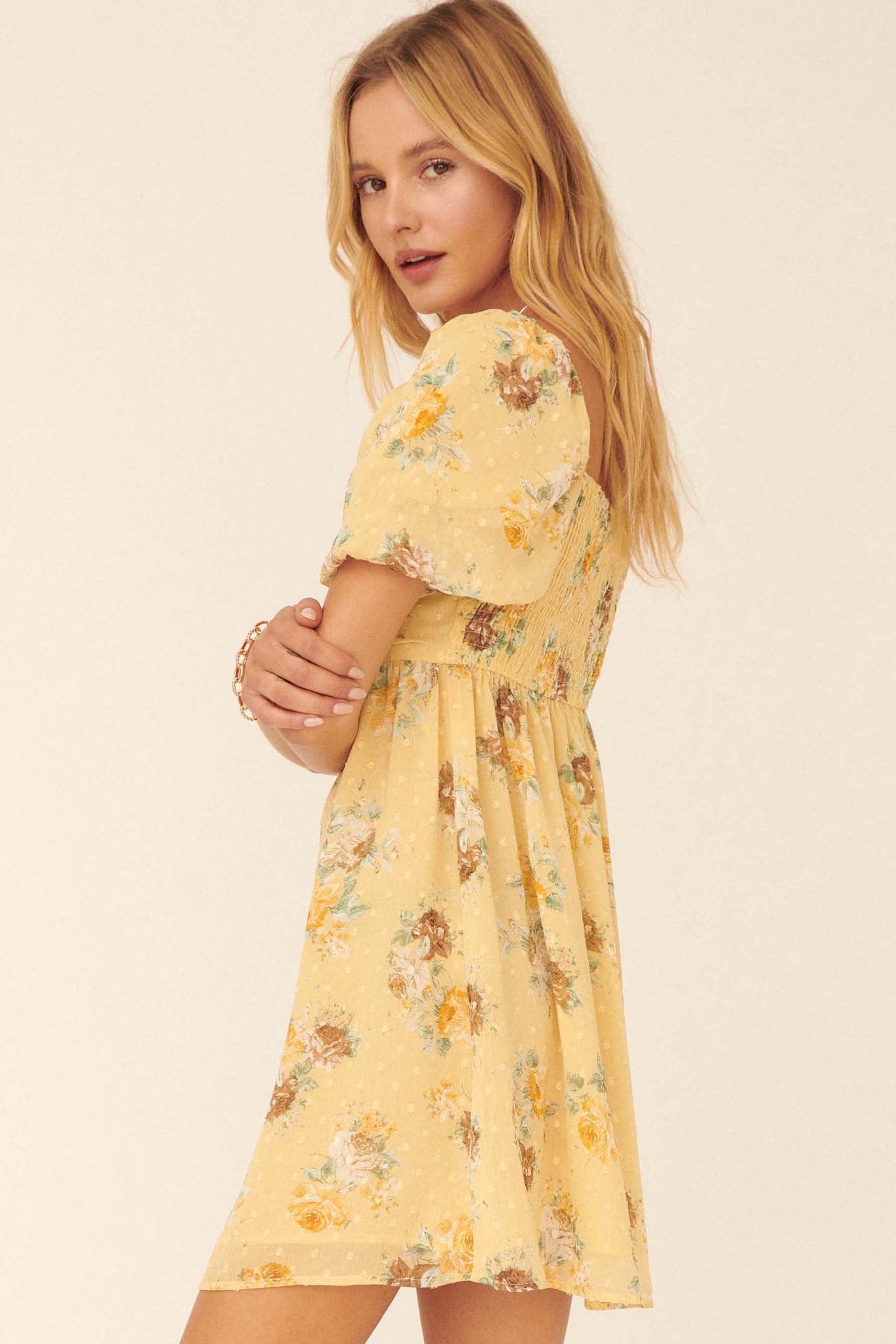 Radiate Joy Floral Swiss Dot Babydoll Dress - ShopPromesa