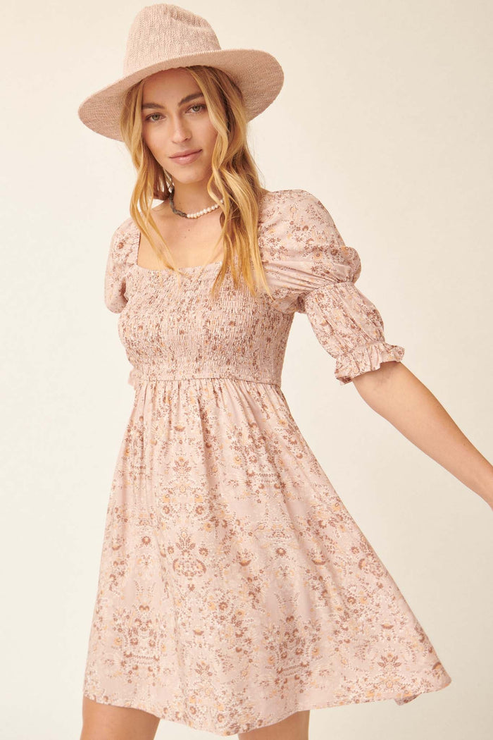 Palace Garden Smocked Floral Babydoll Dress - ShopPromesa