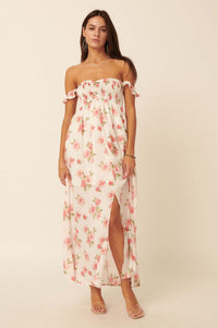 Roses in Bloom Off-Shoulder Floral Maxi Dress - ShopPromesa