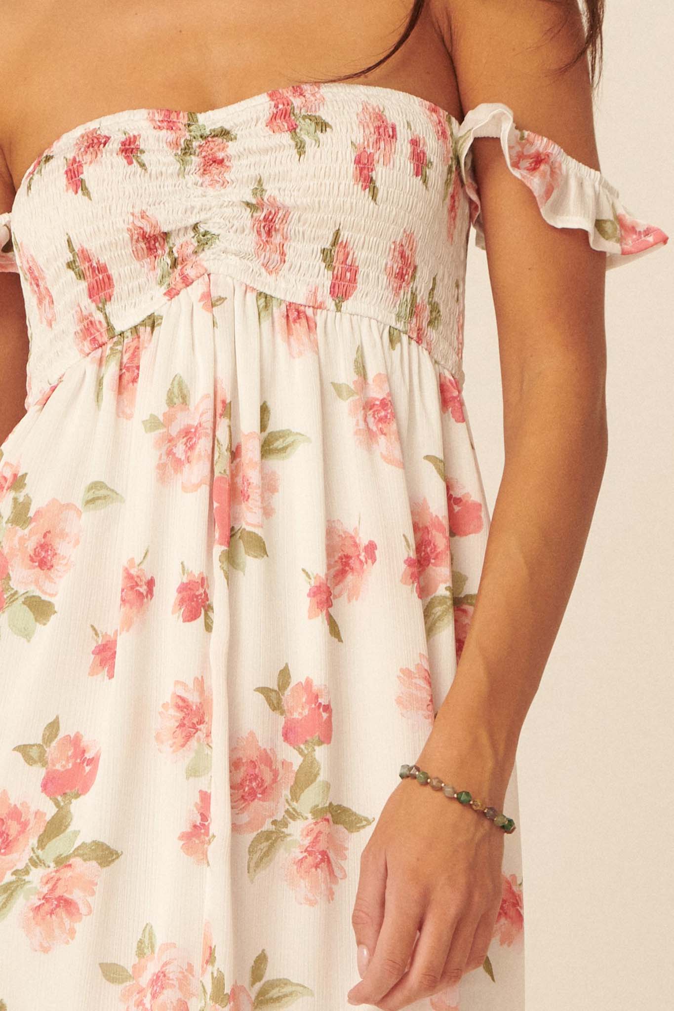 Roses in Bloom Off-Shoulder Floral Maxi Dress - ShopPromesa