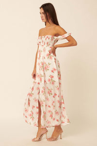 Roses in Bloom Off-Shoulder Floral Maxi Dress - ShopPromesa