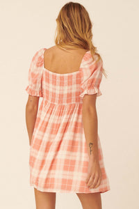 Shine On Plaid Puff-Sleeve Babydoll Mini Dress - ShopPromesa