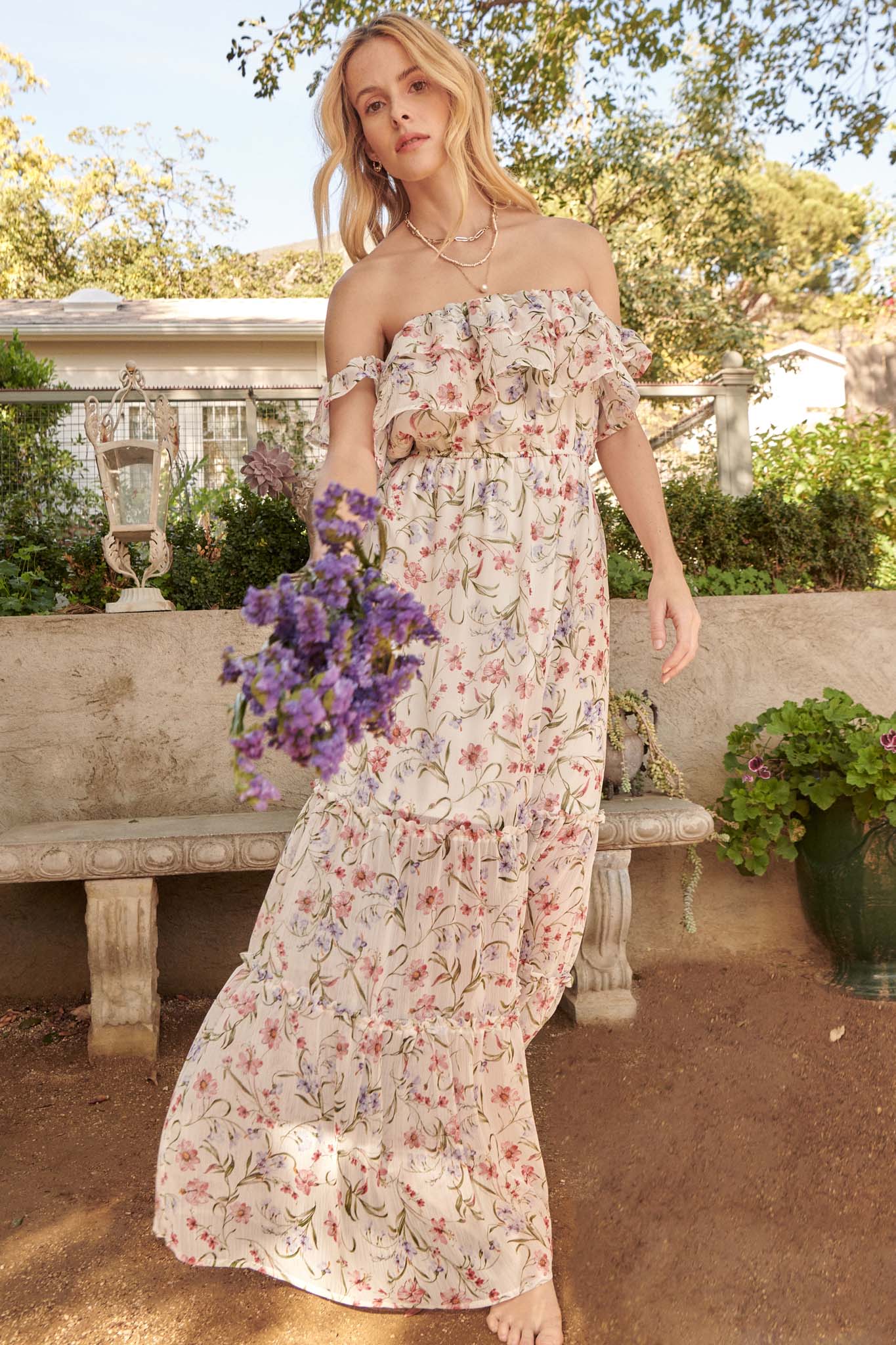 My Always Ruffled Off-Shoulder Floral Maxi Dress - ShopPromesa