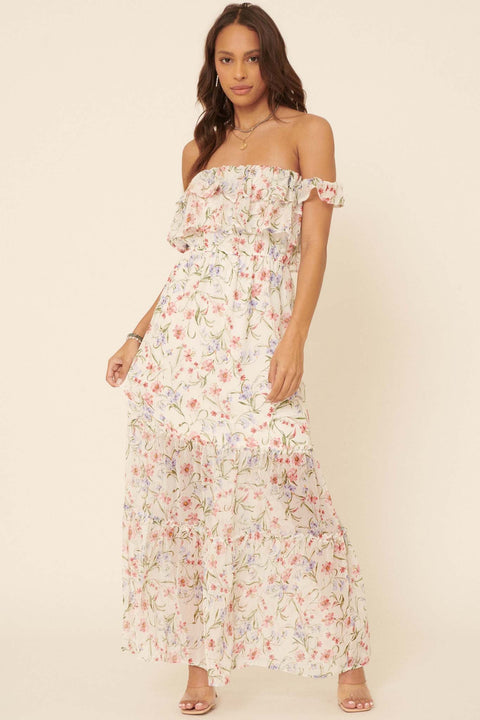 My Always Ruffled Off-Shoulder Floral Maxi Dress - ShopPromesa