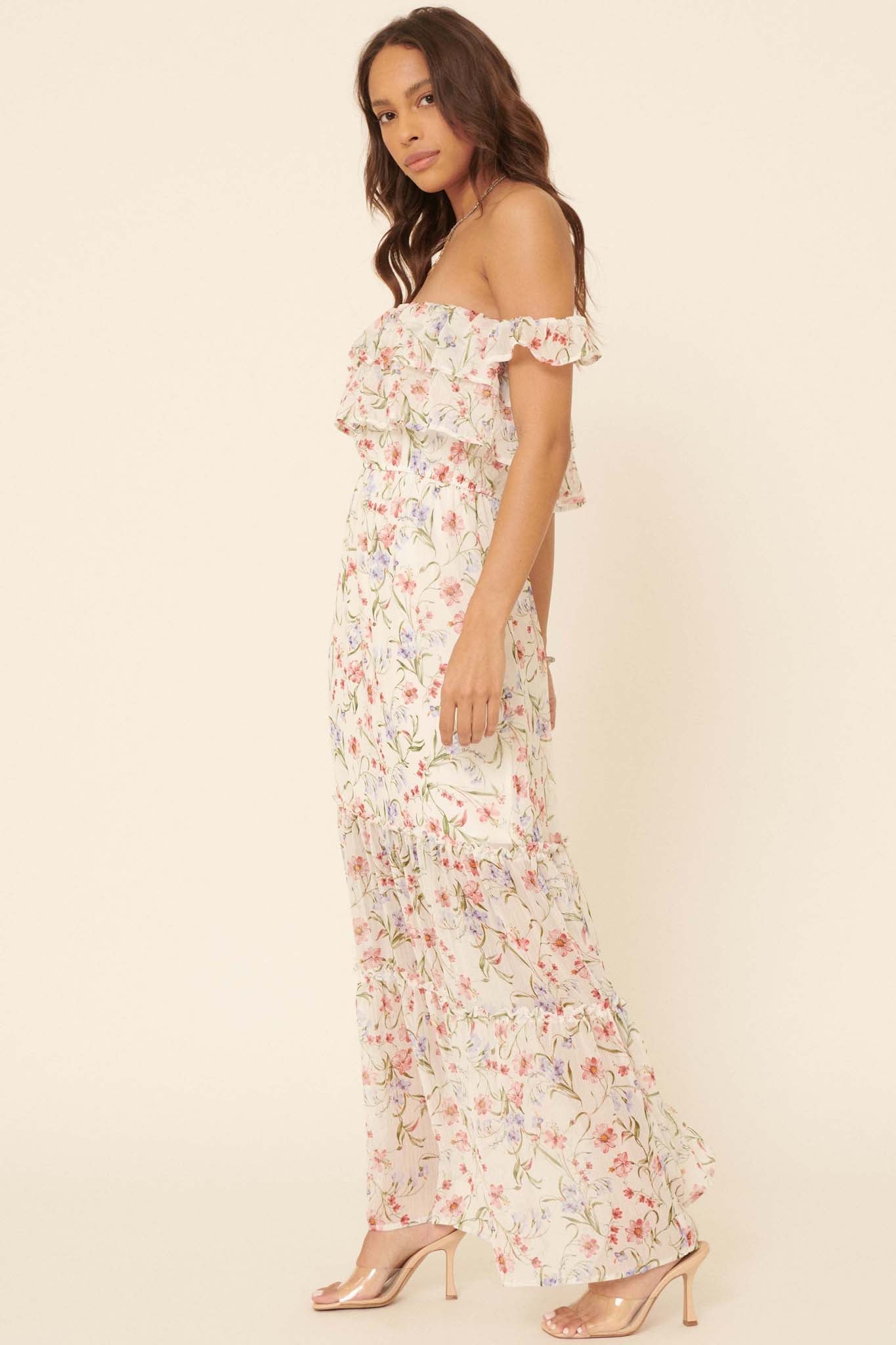 My Always Ruffled Off-Shoulder Floral Maxi Dress - ShopPromesa