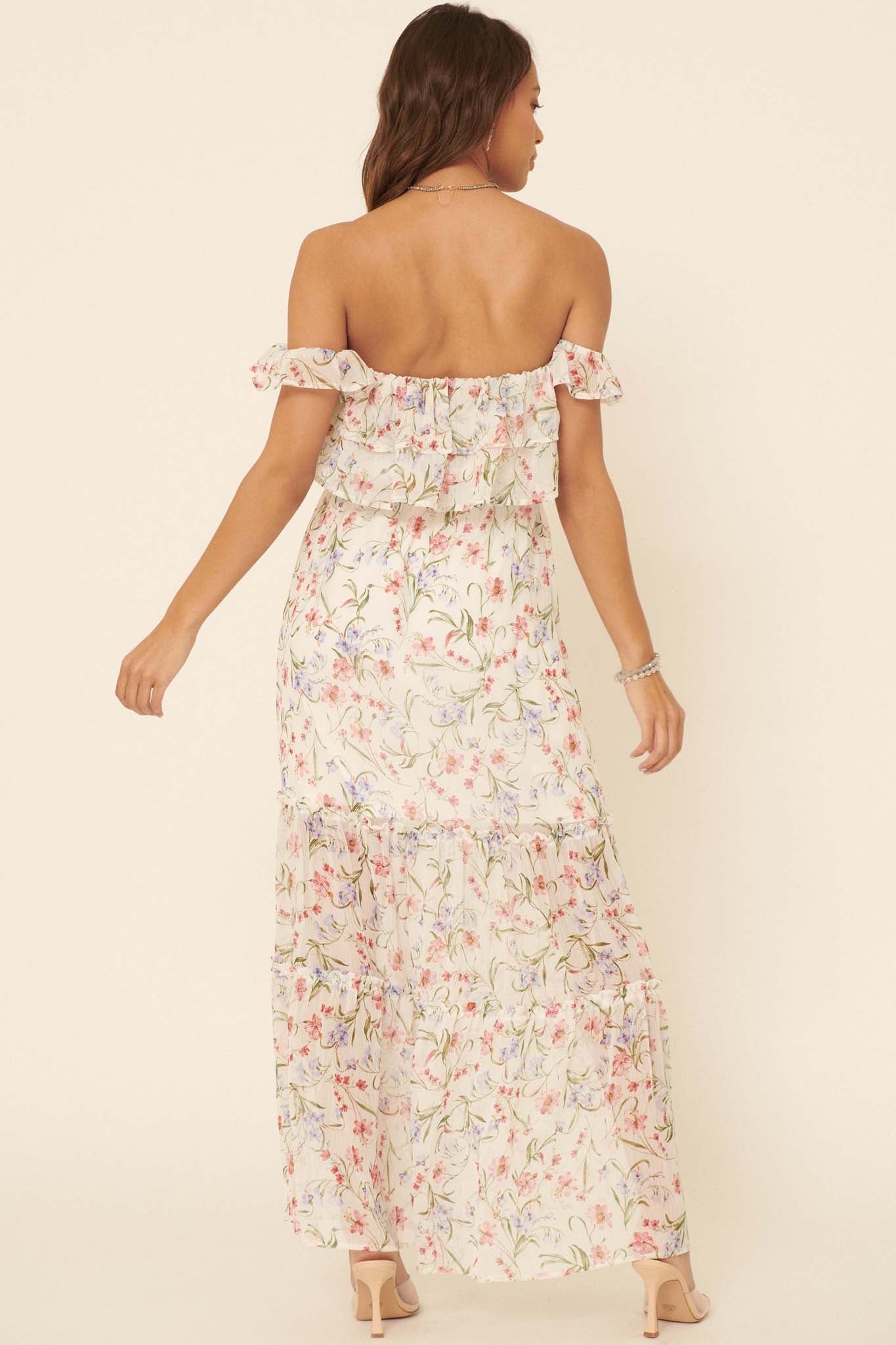 My Always Ruffled Off-Shoulder Floral Maxi Dress - ShopPromesa