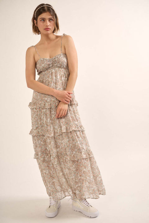 Bed of Roses Tiered Floral Chiffon Maxi Dress
