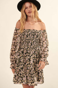 Floral Flourish Chiffon Off-Shoulder Mini Dress - ShopPromesa