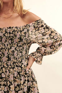 Floral Flourish Chiffon Off-Shoulder Mini Dress - ShopPromesa