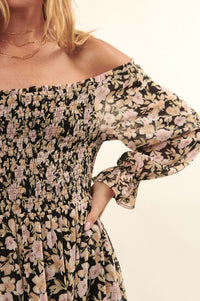 Floral Flourish Chiffon Off-Shoulder Mini Dress - ShopPromesa