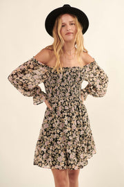 Floral Flourish Chiffon Off-Shoulder Mini Dress - ShopPromesa
