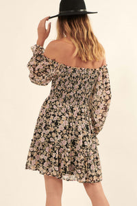 Floral Flourish Chiffon Off-Shoulder Mini Dress - ShopPromesa