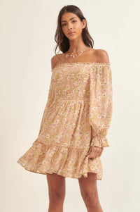 Floral Flourish Chiffon Off-Shoulder Mini Dress - ShopPromesa