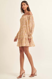 Floral Flourish Chiffon Off-Shoulder Mini Dress - ShopPromesa