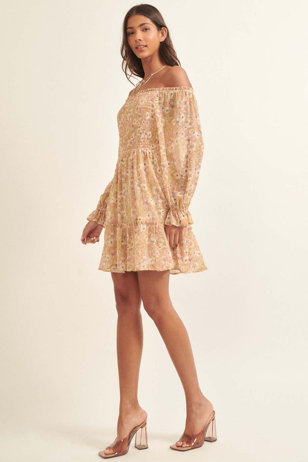 Floral Flourish Chiffon Off-Shoulder Mini Dress - ShopPromesa
