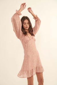 Petite Fleur Floral Chiffon Mini Peasant Dress - ShopPromesa