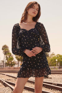 Petite Fleur Floral Chiffon Mini Peasant Dress - ShopPromesa