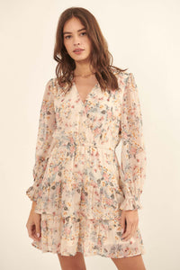 In the Garden Tiered Floral Chiffon Mini Dress - ShopPromesa