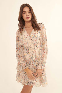 In the Garden Tiered Floral Chiffon Mini Dress - ShopPromesa