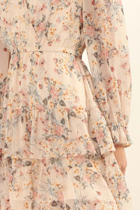 In the Garden Tiered Floral Chiffon Mini Dress - ShopPromesa