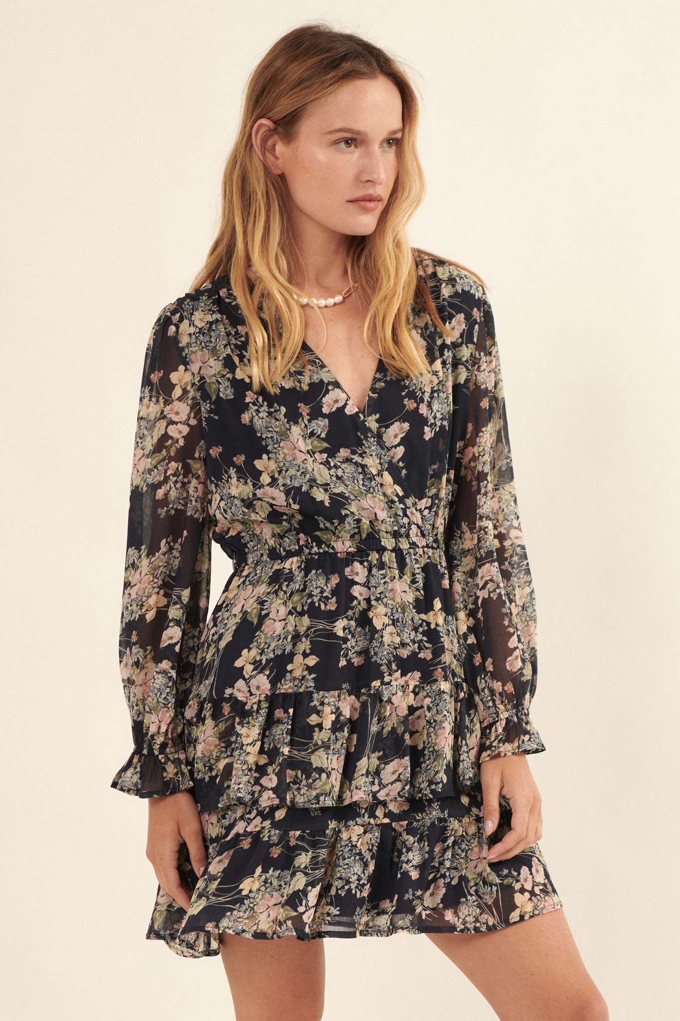 In the Garden Tiered Floral Chiffon Mini Dress - ShopPromesa