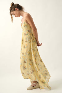 Fresh Roses Floral Swiss Dot Chiffon Maxi Dress - ShopPromesa