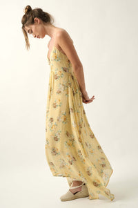 Fresh Roses Floral Swiss Dot Chiffon Maxi Dress - ShopPromesa