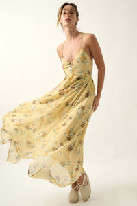 Fresh Roses Floral Swiss Dot Chiffon Maxi Dress - ShopPromesa