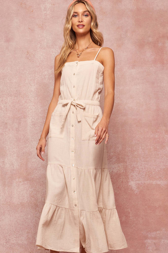 Far Sky Button-Front Tiered Cotton Maxi Dress - ShopPromesa