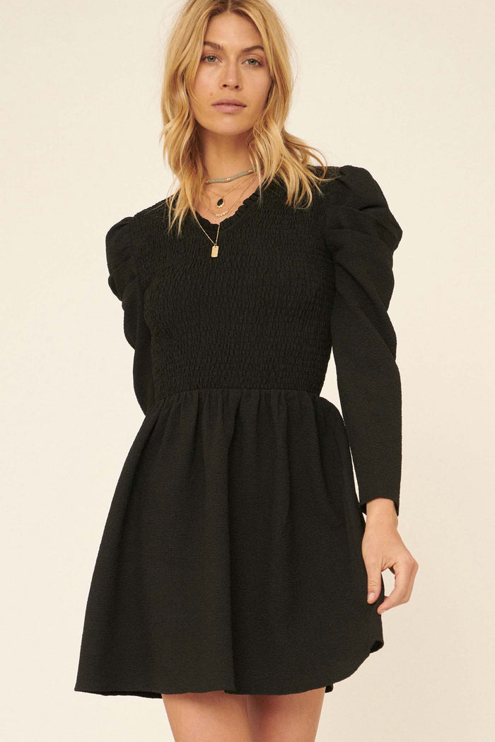 Leading Lady Smocked Puff-Sleeve Mini Dress - ShopPromesa