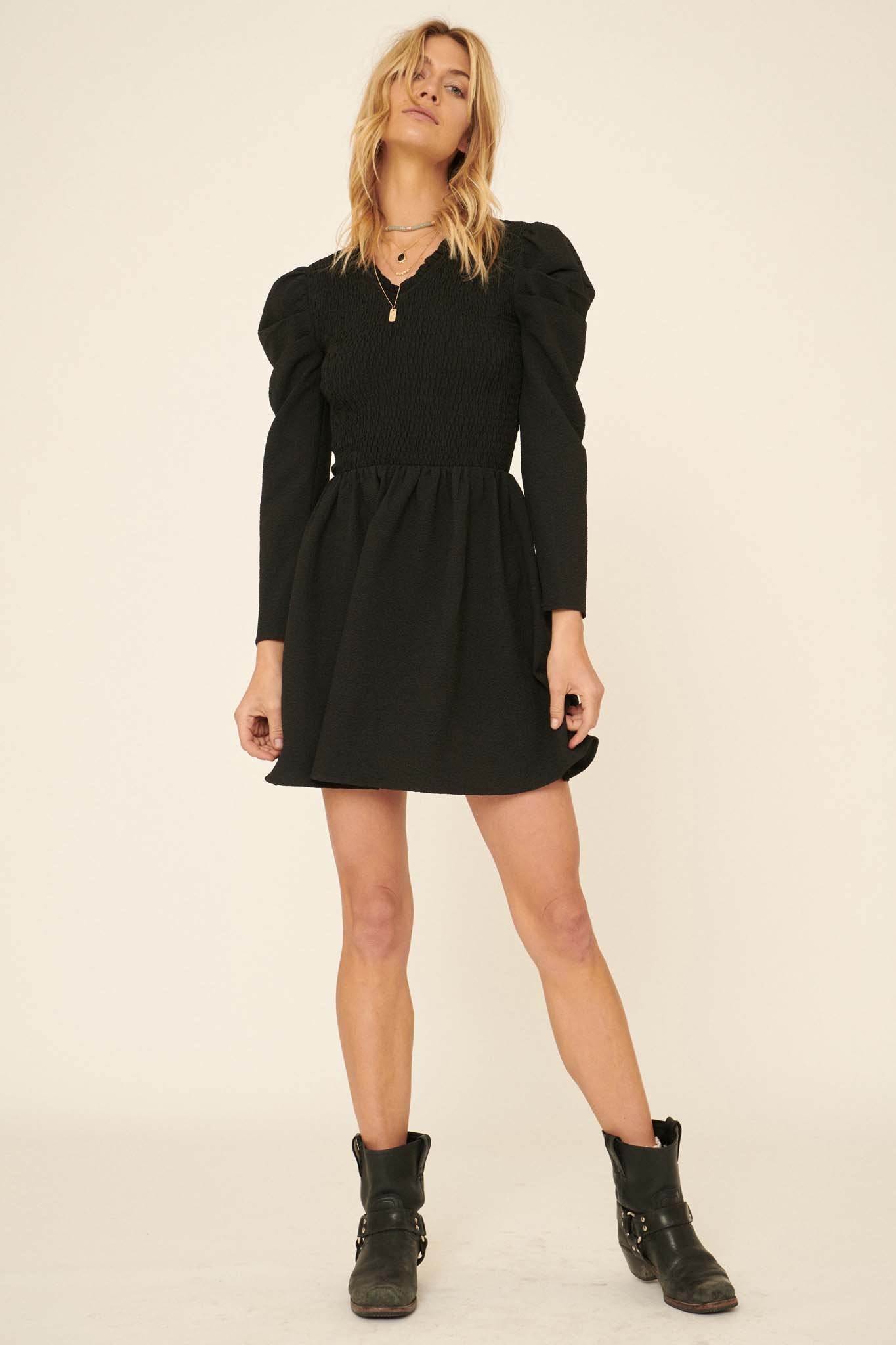 Leading Lady Smocked Puff-Sleeve Mini Dress - ShopPromesa