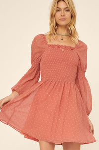 Sweet Fantasy Smocked Swiss Dot Peasant Dress - ShopPromesa