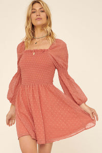 Sweet Fantasy Smocked Swiss Dot Peasant Dress - ShopPromesa