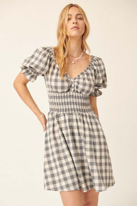 Sweet Sashay Plaid Puff-Sleeve Mini Dress - ShopPromesa