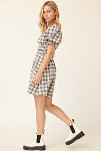 Sweet Sashay Plaid Puff-Sleeve Mini Dress - ShopPromesa