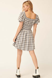 Sweet Sashay Plaid Puff-Sleeve Mini Dress - ShopPromesa