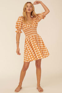 Sweet Sashay Plaid Puff-Sleeve Mini Dress - ShopPromesa